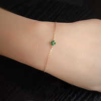 Pulsera de Oro Sólido de 14K para Mujer, Cadena Minimalista Coreana con Flores en Negro/Blanco/Rojo/Verde, Joyería Elegante para Uso Diario, Regalo