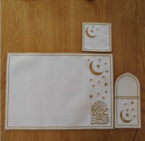 DAMAI Wholesale Eid Mubarak Star Moon <b>Placemats</b> Leather Embroidered Cutlery Bags Waterproof HeatResistant for Hotel Restaurant - Product Image 5