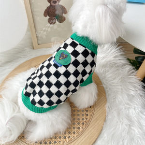 Automne hiver vêtements pour animaux de compagnie pull pour <span class=keywords><strong>chien</strong></span> à carreaux noir et <span class=keywords><strong>blanc</strong></span> tricoté pour petits chiens - Product Image 4