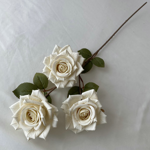 Meilleures ventes de fleurs artificielles en soie, rose à 3 têtes, rose artificielle blanc ivoire pour la décoration de mariage et de fête - Product Image 6