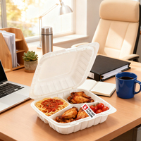 MFPP Récipient plastique jetable à charnière à trois compartiments pour micro-ondes blanc sans BPA 34oz de forme carrée pour fast-food à emporter