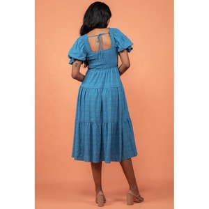 Áo Sơ Mi Nữ Ngoại Cỡ Vừa Vặn Ngoại Cỡ Áo Hai Dây Ngắn Tay Phồng Diềm Xếp Nếp Chi Tiết Trên Tay Áo Váy Midi Dáng Xếp Tầng Cổ Vuông - Product Image 4