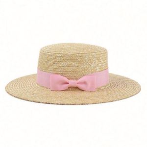 Wholesale Women's Fine Wheat <b>Straw</b> Boater <b>Hat</b> with Ribbon High Quality Outdoor Sports Casual <b>Straw</b> <b>Hats</b> - Product Image 6