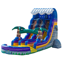 Toboggan aquatique gonflable double piste Tropical Wave Palm Tree avec motif rocheux pour fêtes estivales et location commerciale