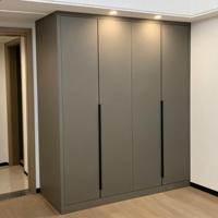 Armoire avec tiroirs, style minimaliste, MDF gris, chambre d'hôtel, teck, moderne, rustique