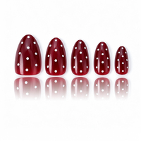 H002-22 Kaixin Grosir Kuku Palsu Pendek Bentuk Almond Warna Merah Anggur Putih Polkadot Mengkilap Retro