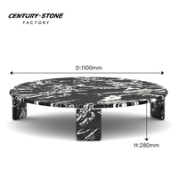 Table basse ronde en marbre noir de luxe moderne en pierre naturelle Centurystone pour le salon