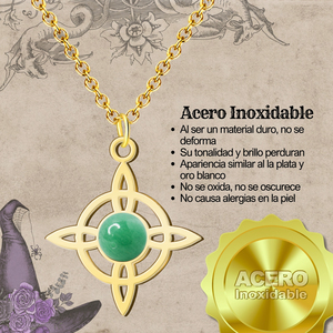 Ciondolo con nodo da strega in acciaio oro 18K con avventurina verde fortunato e collana con amuleto religioso di protezione - Product Image 6