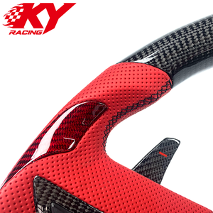 Volant sport en cuir rouge et fibre de carbone personnalisé avec palettes de changement de vitesse pour Chevrolet Camaro SS Gen4/Gen5 2010-2015 - Product Image 2