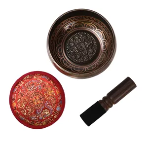 Buy wholesale Bronze Tibetan Singing Bowl 4 Buddha dice Meditation Bowl for sound healing therapy