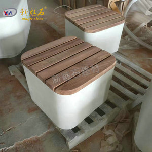 ม้านั่งหินอ่อน GRC สำหรับกลางแจ้ง สีขาว แบบกลวง ทนทานต่อการกัดกร่อน ปรับแต่งได้ เฟอร์นิเจอร์สำหรับลานบ้าน - Product Image 1