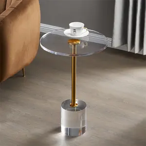 Assembly Factory Luxury Metal Golden Side Table End Round Small Acrylic Transparent Coffee Side Table for living room