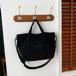 Usine en gros populaire Texture haute capacité couleur unie sac à bandoulière personnalisé toile sac fourre-tout avec fermeture éclair - Product Image 5