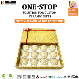 Ensemble de tasses à café en céramique de style arabe du Moyen-Orient au design de luxe personnalisé tasse <span class=keywords><strong>Kawa</strong></span> en porcelaine blanche et dorée tasses Qahwa - Product Image 6
