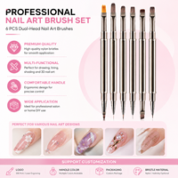 Ensemble de 6 pinceaux à double embout personnalisables pour nail art, en nylon, pour gel et liner, pour salon, vente en gros et usage domestique DIY