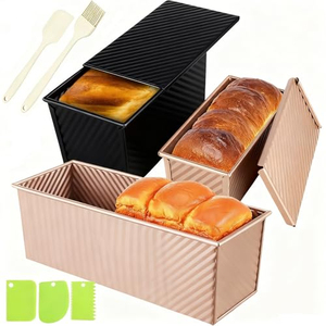 250g Non Stick Corrugated Pullman Toast Box Pan With Cover Aluminum Alloy Bread Baking <b>Tin</b> for Bakery Homemade Loaf Making - Product Image 1