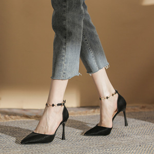 Zapatos de tacón alto con punta en pico, tacón de aguja, correa en el tobillo y decoración de hebilla para mujer 9777-3 - Product Image 3
