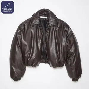 YuFan personnalisé 2023 OEM ODM dames avancé Simple doudoune en cuir PU doudoune court revers vers le bas manteau