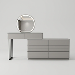 Modern Minimalist Makeup <b>Vanity</b> <b>Table</b> with Lighted <b>Mirror</b> Gray MDF Storage Bedroom Furniture - Product Image 1