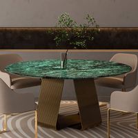 Meubles de salle à manger italiens de luxe, chaises, table ronde en marbre vert, ensemble de table à manger 4 à 6 places, luxe moderne