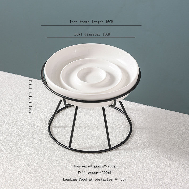 White cat stand bowl