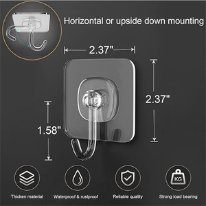 Classic Design Damage-Free Self-Adhesive Transparent Wall <b>Hook</b> Waterproof and Rust-Proof Shower Towel <b>Hook</b> - Product Image 2