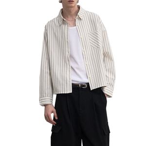 เสื้อเชิ้ตวินเทจลายทางขายส่ง ทรงตรง ไหล่ตรง แขนยาว แฟชั่นทรงบ็อกซ์ หลวม สไตล์เสื้อเชิ้ตผู้ชายแขนยาว - Product Image 1