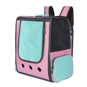 Cat <b>Backpack</b> Pink Teal Color Block Large Capacity Foldable <b>Pet</b> <b>Carrier</b> For Travel - Product Image 1