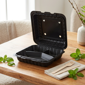 Microwave-safe Durable Hot Sale 3 Section Black <b>Disposable</b> Lunch Box with Lid for School Office Restaurant To-go Food Delivery - Product Image 1
