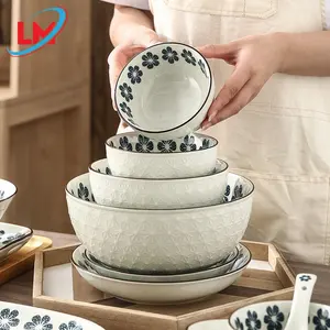 Синяя маленькая Цветочная японская посуда, домашняя керамическая тарелка под глазурью