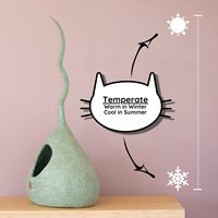 Lit pour chat en feutre de laine en forme de larme à queue spirale unique, fait main, en laine naturelle, style forêt, abri cachette pour animaux de compagnie, amovible et lavable