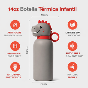 Botella Térmica Infantil OEM de 400 ml de Acero Inoxidable 304, con Cabeza de Dinosaurio de Silicona Personalizable - Product Image 2