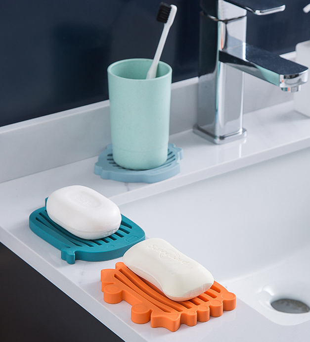 YDS Self Draining Waterfall Soap Tray BPA Free Silicone Soap Dish with Drain Bar Soap Holder for Shower Bathroom