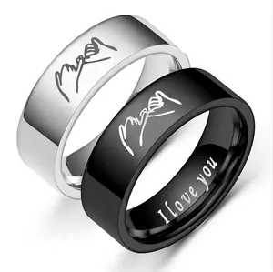 European And American Titanium Steel Couple Rings I Love You Hand In Hand Engagement Rings
