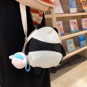 Cute Panda Crossbody Bag For Women Oval Zipper Closure Nylon Canvas Shoulder Bag Black With Pendant Summer 2023 - Product Image 3