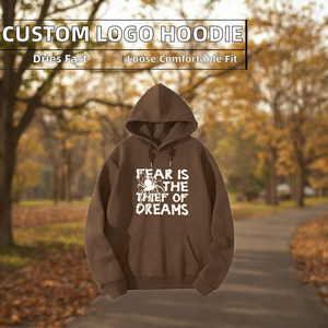 เสื้อสเวตเชิ้ตมีฮู้ดผู้ชายสีน้ำตาล Fear Is The Thief Of Dreams พิมพ์ลายลำลองผ้าฝ้ายทรงปกติสวมใส่ในฤดูใบไม้ร่วง - Product Image 2