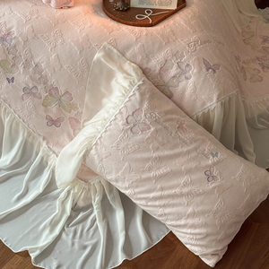 Automne hiver <span class=keywords><strong>fil</strong></span> de lait Jacquard en mousseline de soie dentelle housse de couette ensemble quatre pièces drap de lit reine King Size lait velours ensemble de literie - Product Image 6