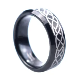 POYA Cincin Tungsten Karbida Hitam, dengan Laser Permukaan Simpul Celtic Cinta Selamanya Cincin Pernikahan Celtic-Germanic