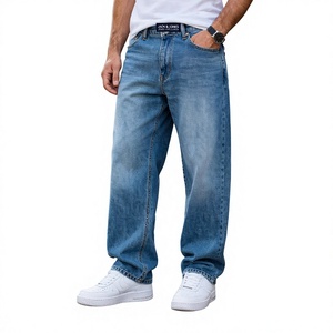 <b>Men</b>’s Wide Leg Acid Wash Button Fly Jeans Vintage Washed Loose Fit Denim <b>Pants</b> with Relaxed Streetwear Style for Casual Everyday - Product Image 2