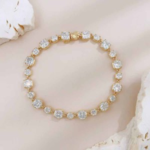 Pulsera de tenis de oro amarillo de 18 quilates con diamantes cultivados en laboratorio, corte princesa alternado, engaste de canal, fina, de lujo, versátil, para mujer, al por mayor - Product Image 1