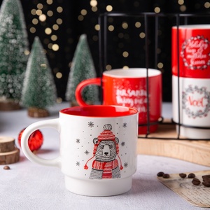 Christmas Ceramic OEM Porcelain 4pcs in <strong>Set</strong> <strong>Stacking</strong> Coffee Cup Custom <strong>Mug</strong> with Iron Stand - Product Image 4