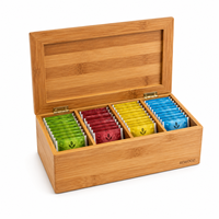 Boîte à thé en bambou à 4 compartiments, organiseur de sachets de thé, qualité alimentaire, vente en gros personnalisée