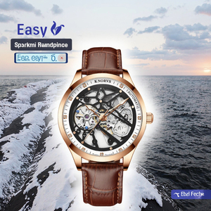 Nuevo Reloj Mecánico de Esqueleto para Hombre KNORVS, Movimiento Automático, Reserva de Energía, Resistente al Agua, Cronógrafo, Correa de Cuero - Product Image 3