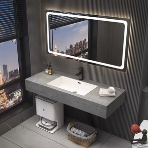Juego de tocador de baño de lujo moderno de 48 pulgadas, tocador de Proyecto de Hotel, espejo inteligente para dormitorio, comedor, hogar, Bar, <span class=keywords><strong>roca</strong></span> de piedra en capas - Product Image 1