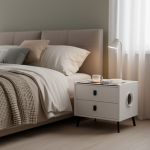 Smart <b>Bedside</b> Table 50x40x45cm <b>White</b> Glass Top 2 Drawers Modern Minimalist Design Bedroom Nightstand Home Furniture - Product Image 2