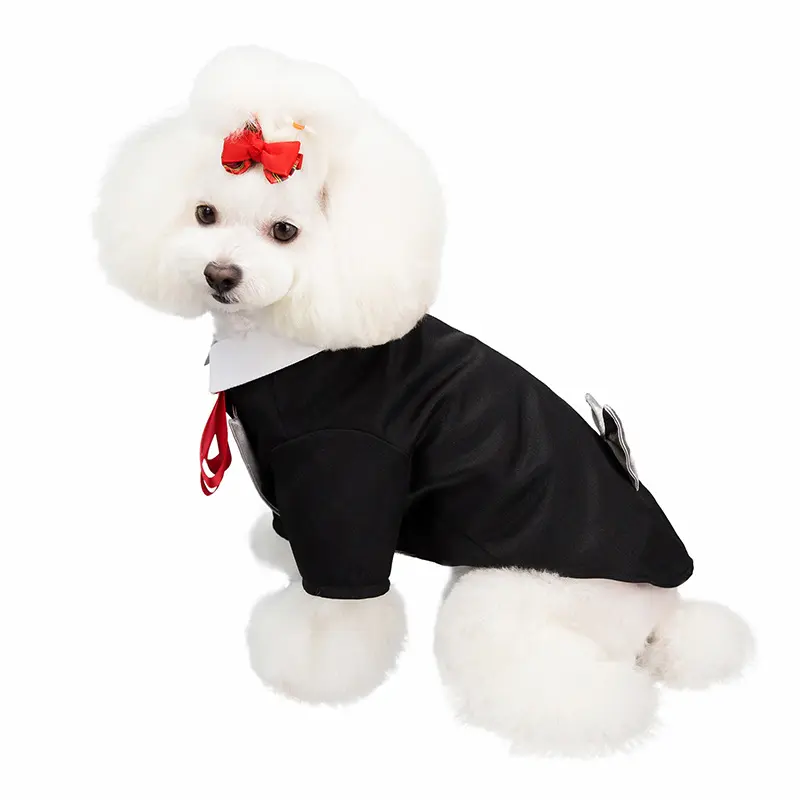 新しいデザインのペット服犬のスーツファッショナブルな英国スタイルの蝶ネクタイ犬のスーツコート結婚式のボールパーティー犬の衣装服