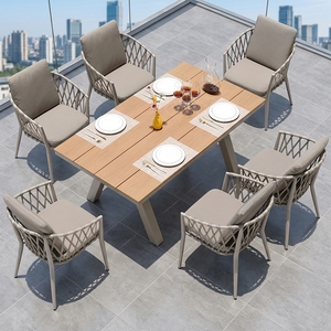 Modern Outdoor Patio Garden Furniture <b>Stackable</b> Woven Cast Aluminum Rope Table and <b>Chair</b> for <b>Dining</b> Hotels Parks - Product Image 1