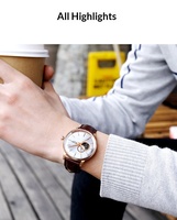 Montre mécanique automatique pour homme, cadran à cœur ouvert, bracelet en cuir grainé, montre-bracelet quotidienne pour homme d'affaires