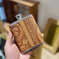 Bouteilles en alliage de titane pour eau minérale, Mini vin rond en cuir, sculpté à la main, Cowboy occidental classique
