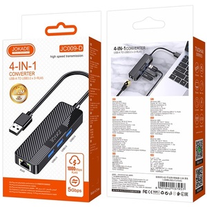 Jokade 4 In 1 <b>Usb</b> Hub Adapter 3xUsb 3.0 And 1xRj45 Gigabit <b>Ethernet</b> Black - Product Image 2